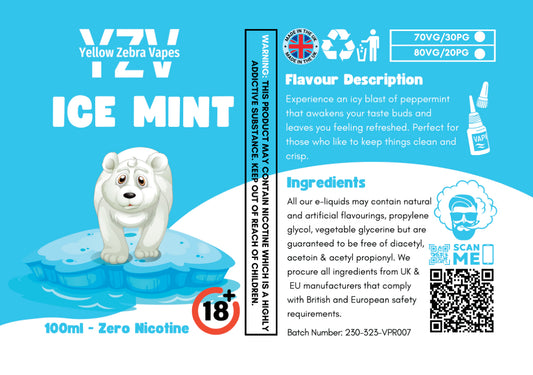 Ice Mint flavour label showing a polar bear floating atop an iceberg!